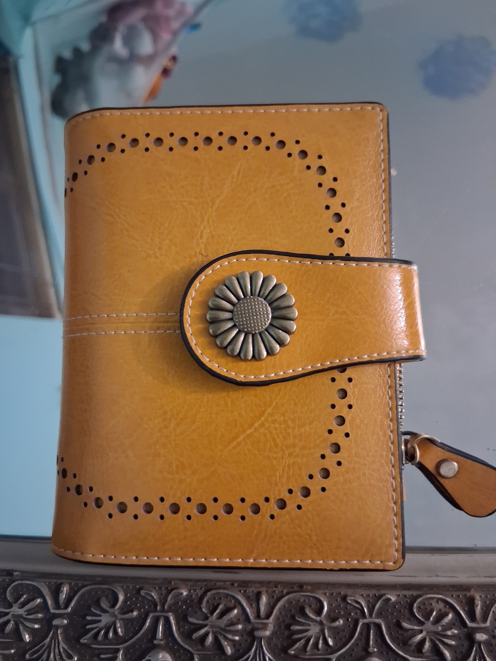 Mustard Yellow Floral Button Wallet